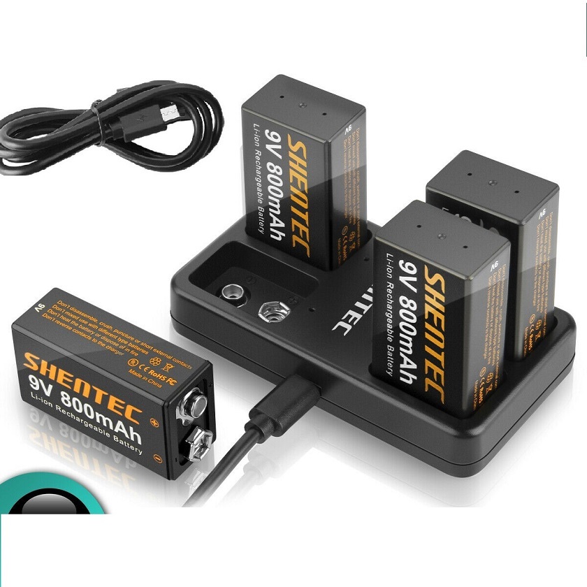 Akku für 4pcs 9V Lithium rechargeable + Chargeur USB 4 emplacements(compatible)